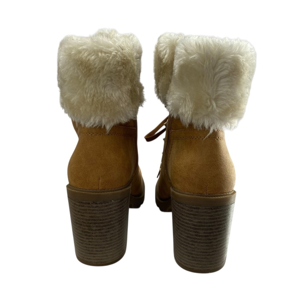 Guess‎ Hiker Grunge Fur Lug Sole Sweater Ankle Booties 9M Camel Chunky Jursy New - Picture 4 of 10